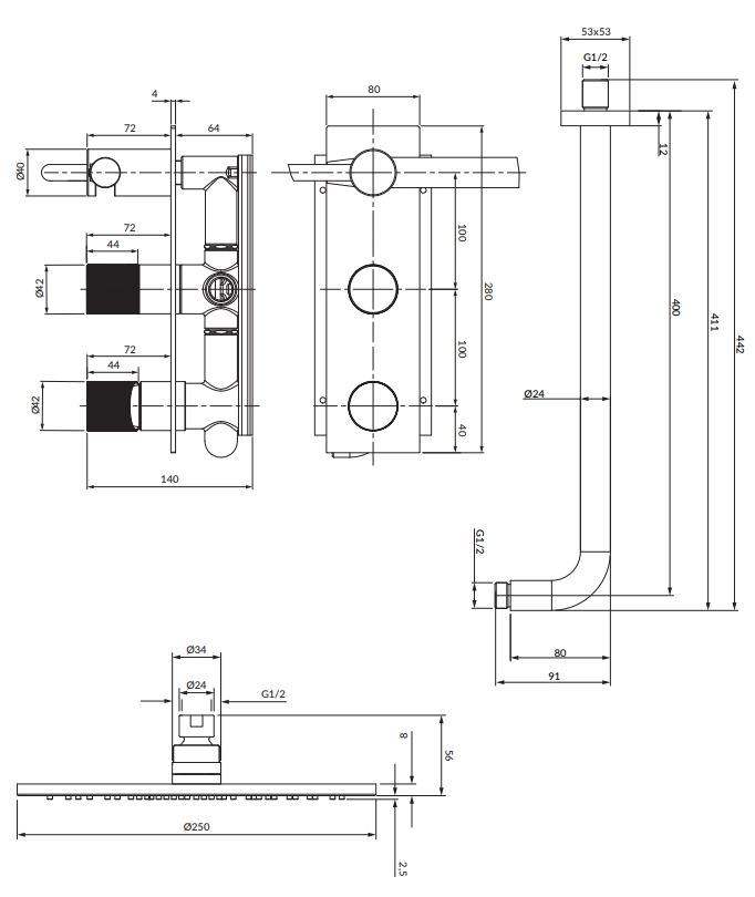Set de duș îngropat Omnires Contour SYSCT10AT