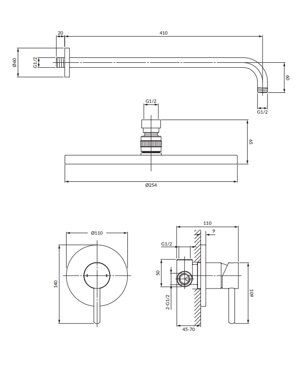 Set de duș îngropat Omnires Y Brushed Copper SYSY36CPB