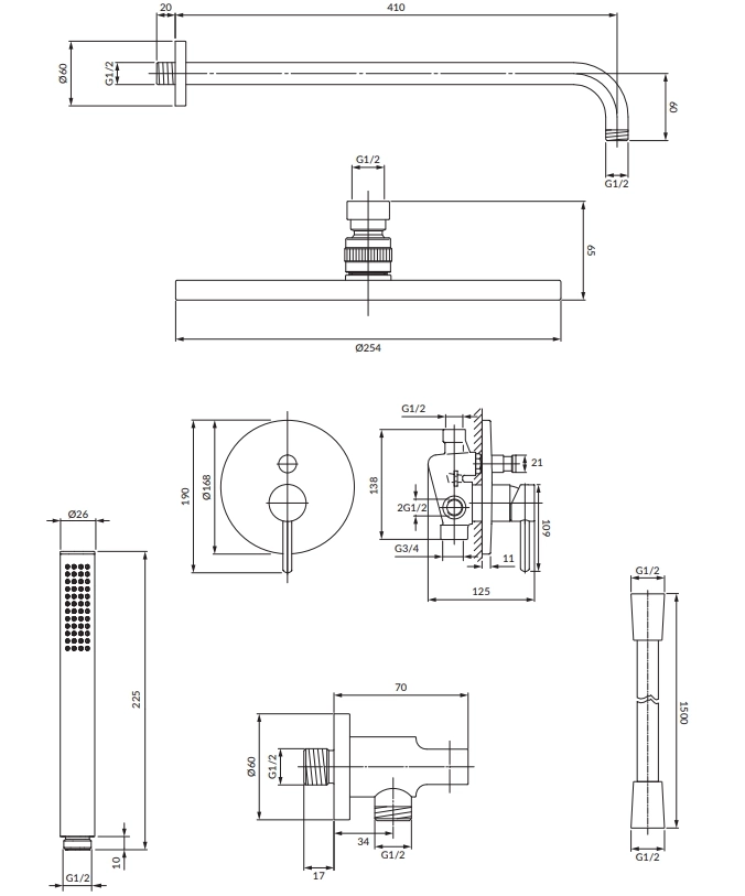 Set de duș îngropat Omnires Y Graphite SYSY35GR