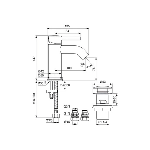 Baterie lavoar Ideal Standard Ceraline M Click-Clack BC822AA