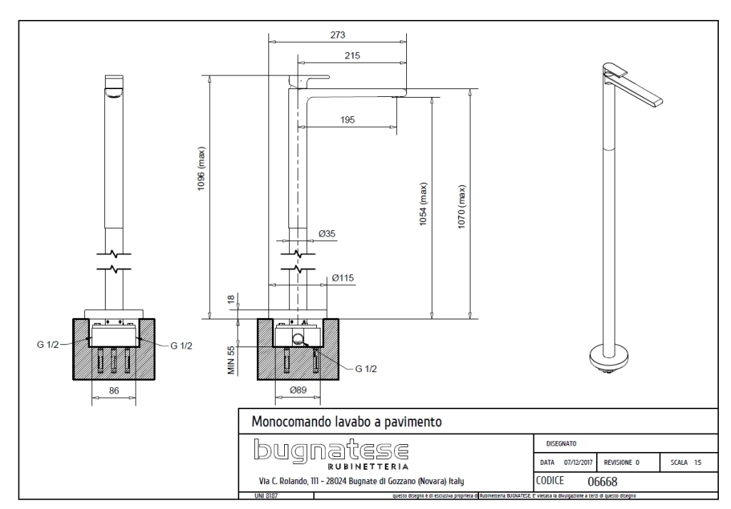Baterie pe pardoseala p/u lavoar totem Bugnatese Simple 6668 CR