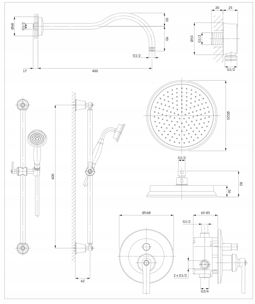 Set de duș îngropat Omnires Armance SYSAM20GL