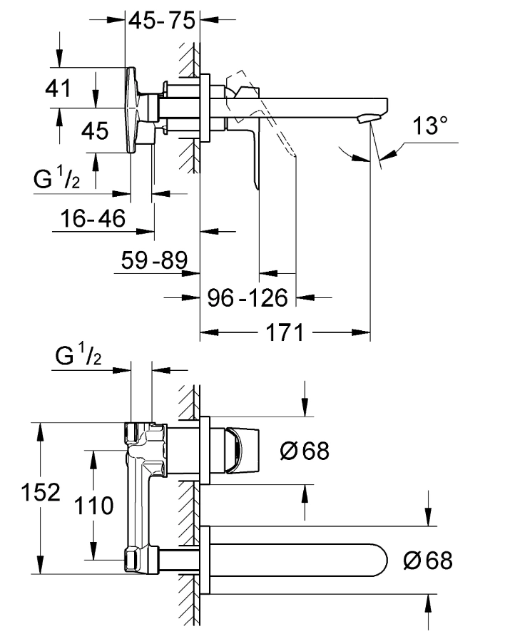Baterie încastrată lavoar Grohe Bauloop OHM 20289000/20289001