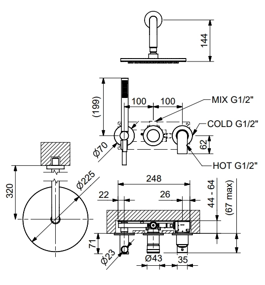 Set de duș îngropat Bugnatese Simple 6601BI White