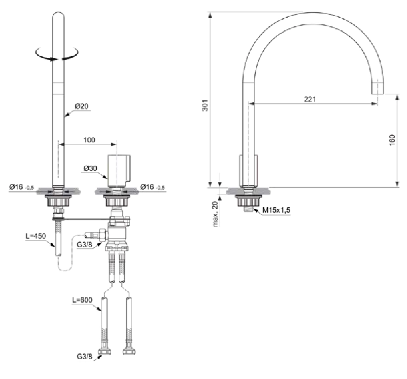 Baterie lavoar Ideal Standard Atelier Solos Round Brushed Gold A7830A2
