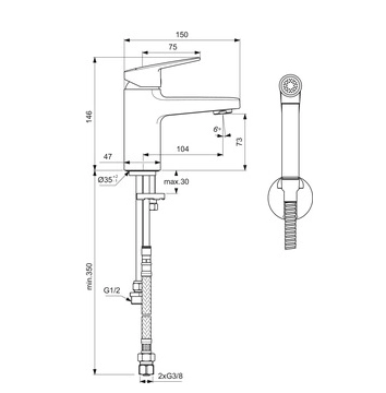 Baterie lavoar cu duș igienic Ideal Standard Ceraplan BD231AA