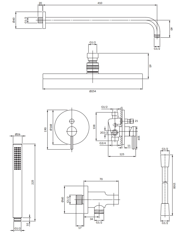 Set de duș îngropat Omnires Y Nickel Periat SYSY16NI