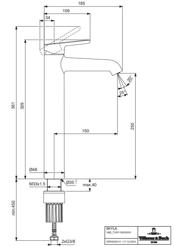 Baterie lavoar înalt Villeroy&amp;Boch Skyla