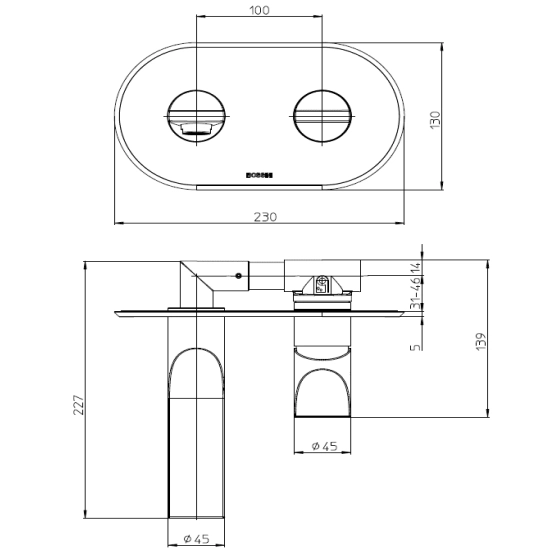 Baterie încastrată lavoar Bossini APICE Z00549000030005