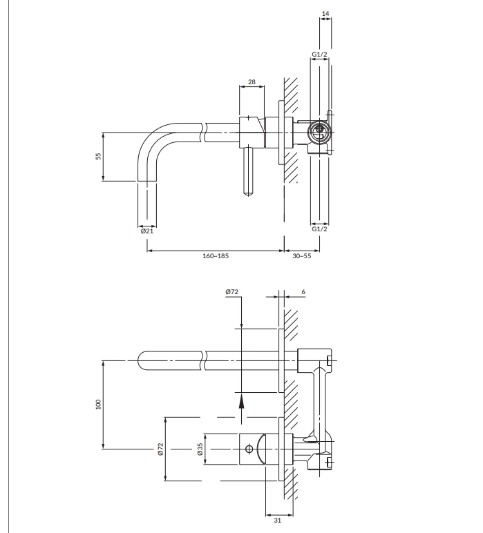 Смеситель встраиваемый для раковины Omnires Y Y1215HCP