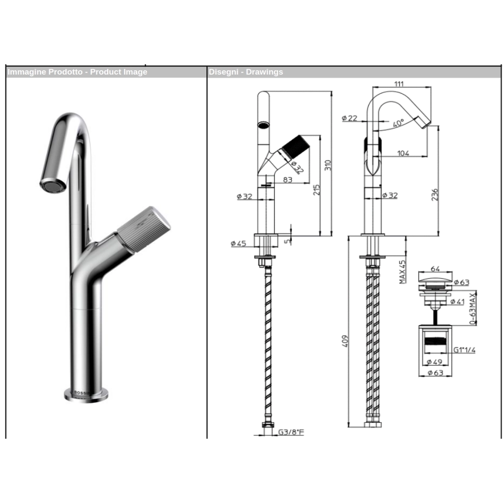 Baterie lavoar înalt Bossini PLY