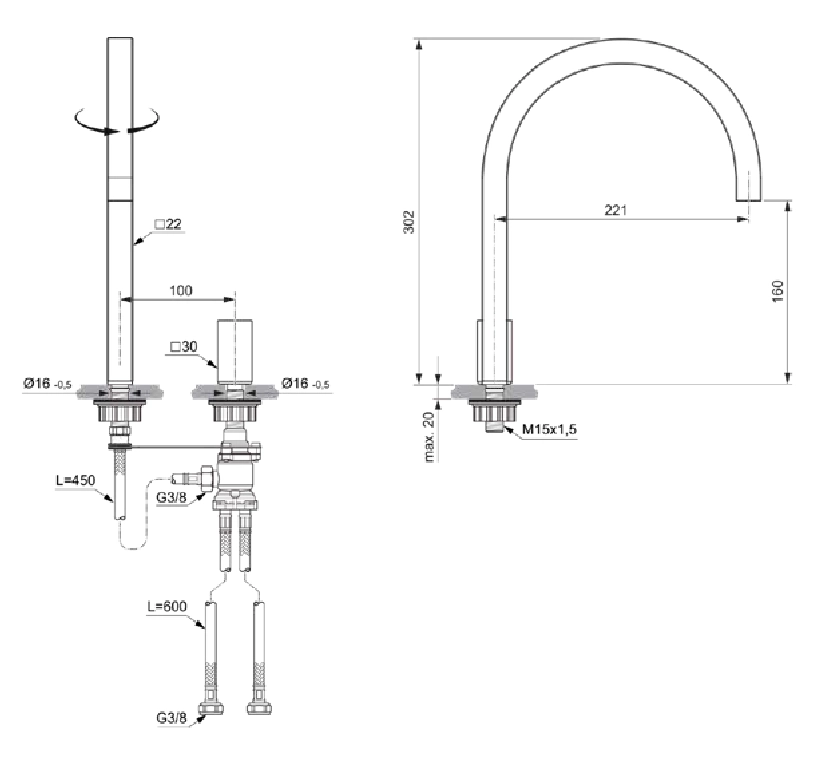 Baterie lavoar Ideal Standard Atelier Solos Square Brushed Gold A7831A2