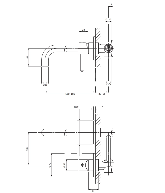 Baterie încastrată lavoar Omnires Y Brushed Gold Y1215HGLB