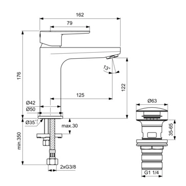 Baterie lavoar Ideal Standard Cerafine D Silver BD131SI