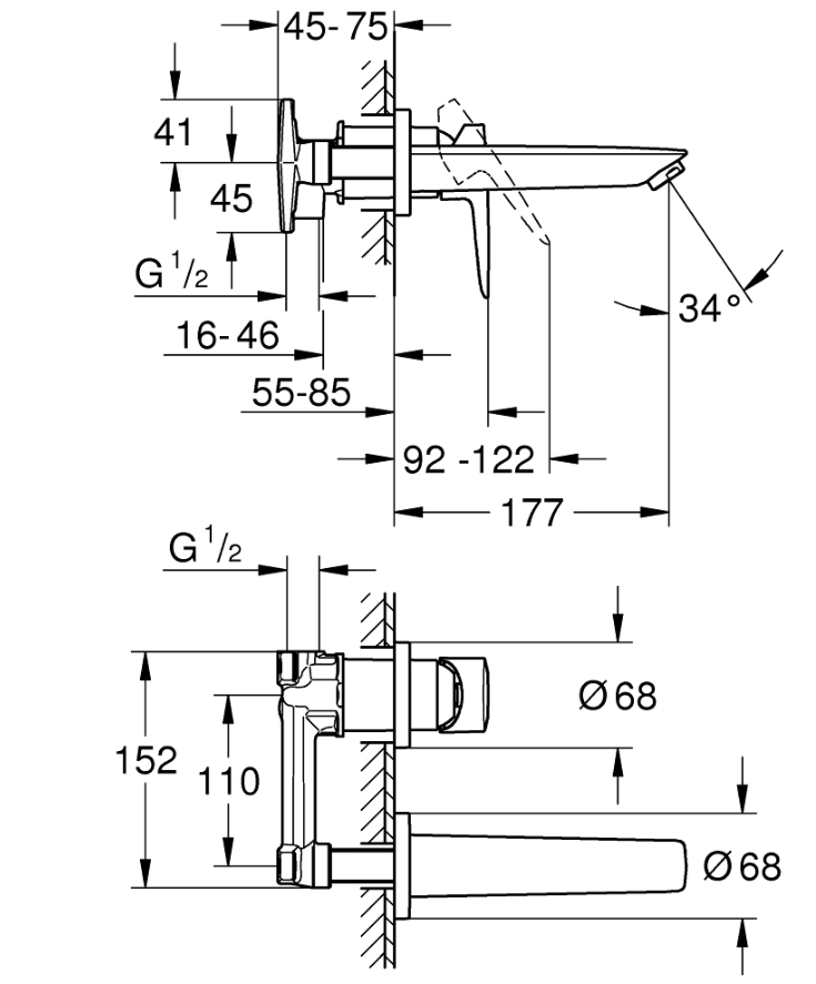 Смеситель встраиваемый для раковины Grohe Bauedge OHM 20474001