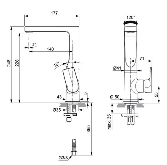 Baterie lavoar înalt Ideal Standard Edge A7111AA
