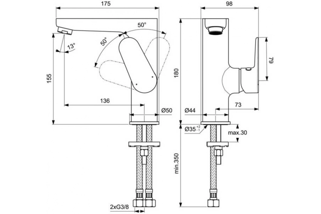 Baterie lavoar Ideal Standard Cerafine O ML BC555AA
