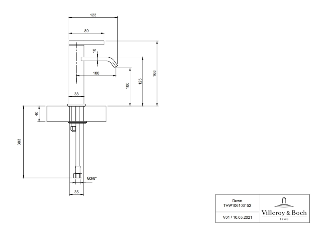 Baterie lavoar Villeroy&amp;Boch Dawn (Pipa curbată) Nickel
