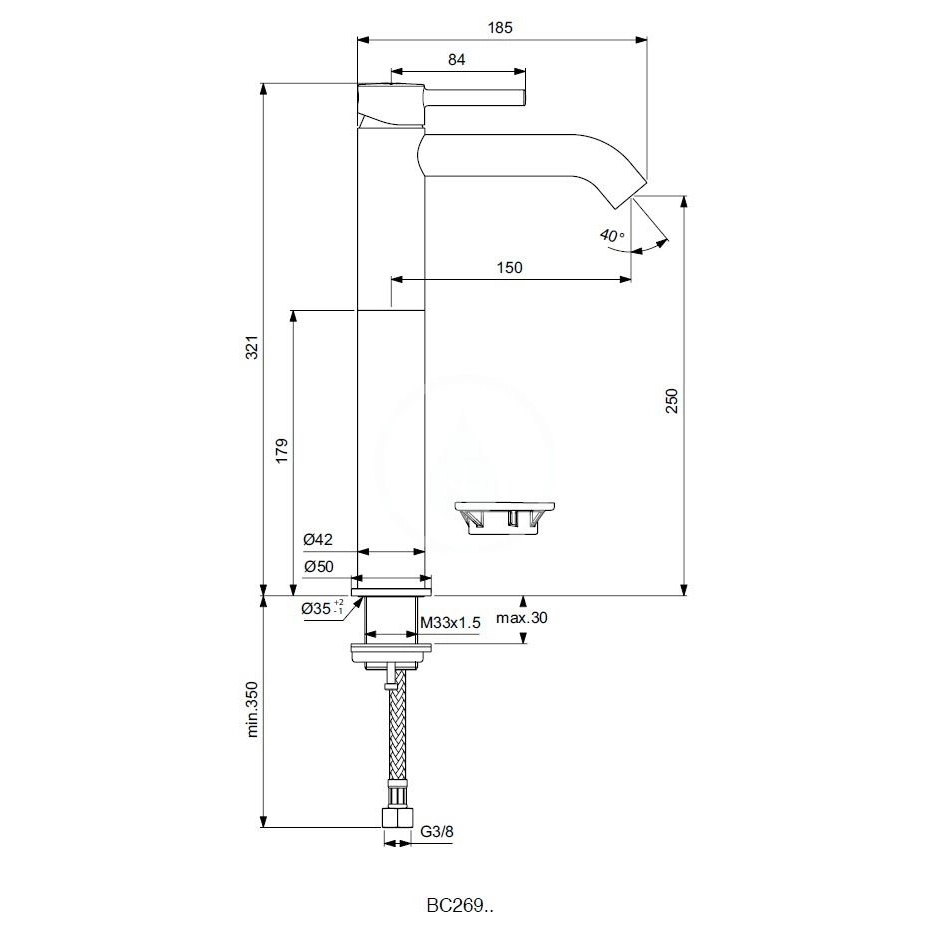 Смеситель для раковины высокий Ideal Standard Ceraline BC269XG
