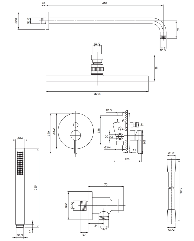 Set de duș îngropat Omnires Y Brushed Brass SYSY35BSB