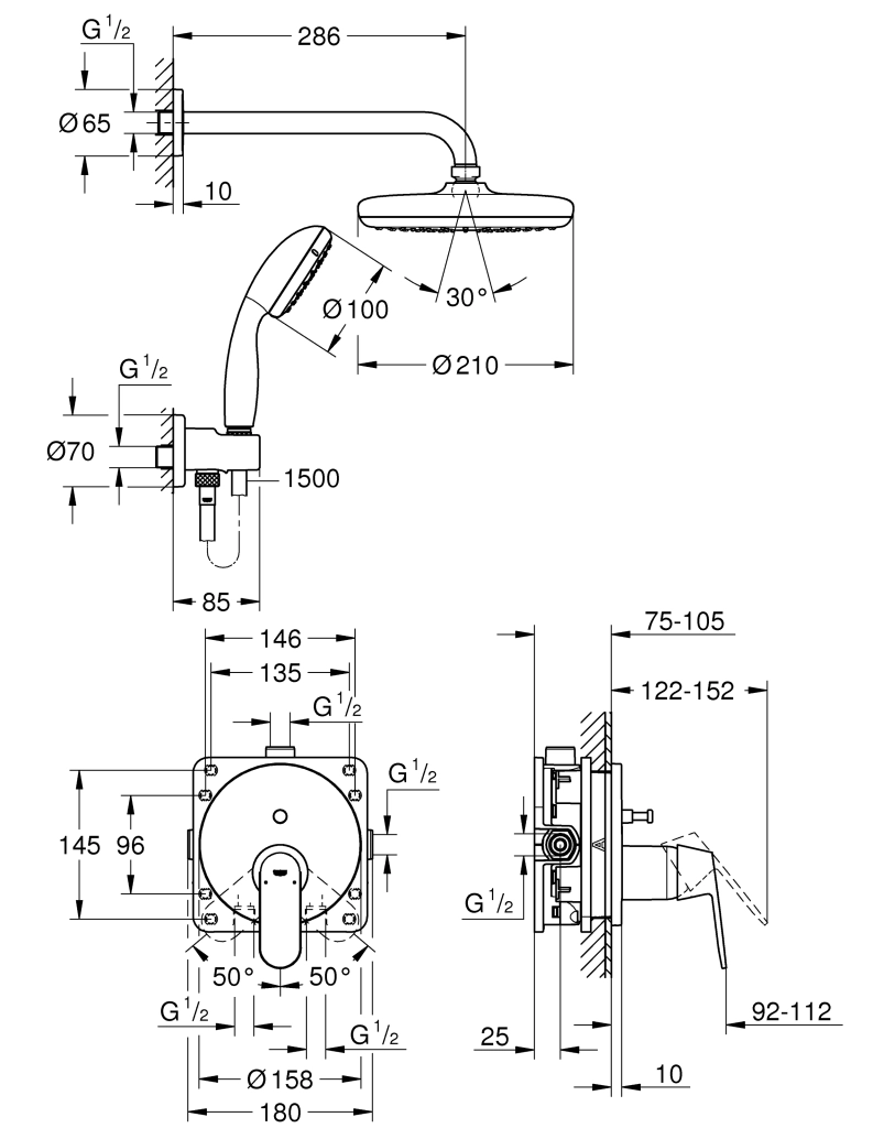 Set de duș îngropat Grohe Eurosmart Cosmopolitan Tempesta 210 25219001