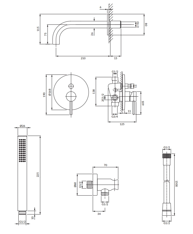 Set de duș îngropat Omnires Y SYSYW01WM