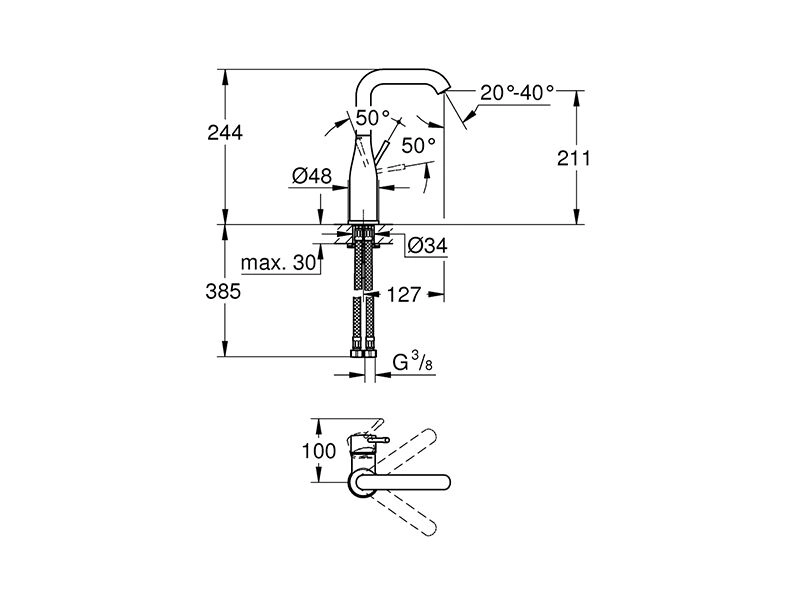 Baterie lavoar înalt Grohe GROHE Essence L Phantom Black 24177KF1