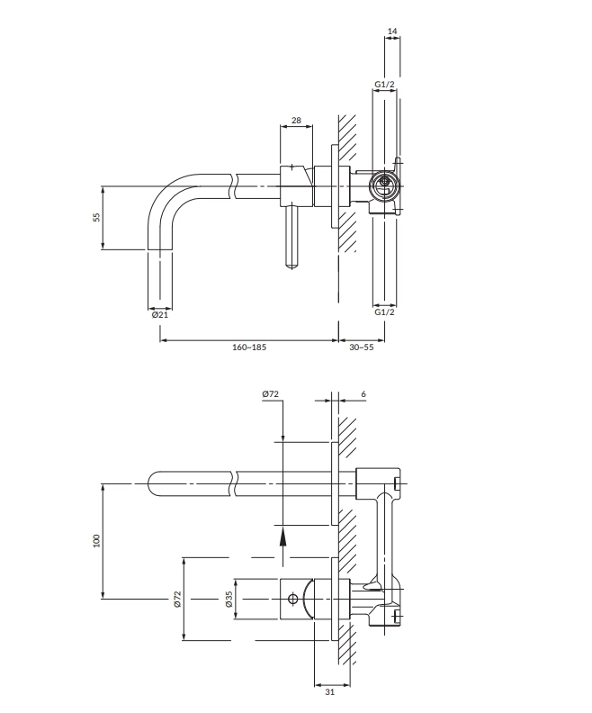 Baterie încastrată lavoar Omnires Y Graphite Y1215HGR
