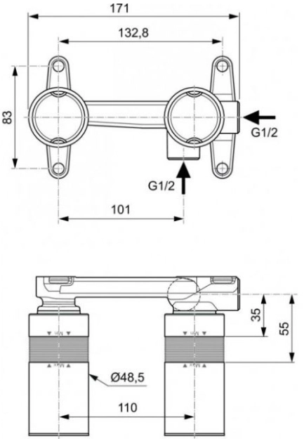 Set instalare baterie încastrată lavoar Ideal Standard A1313NU