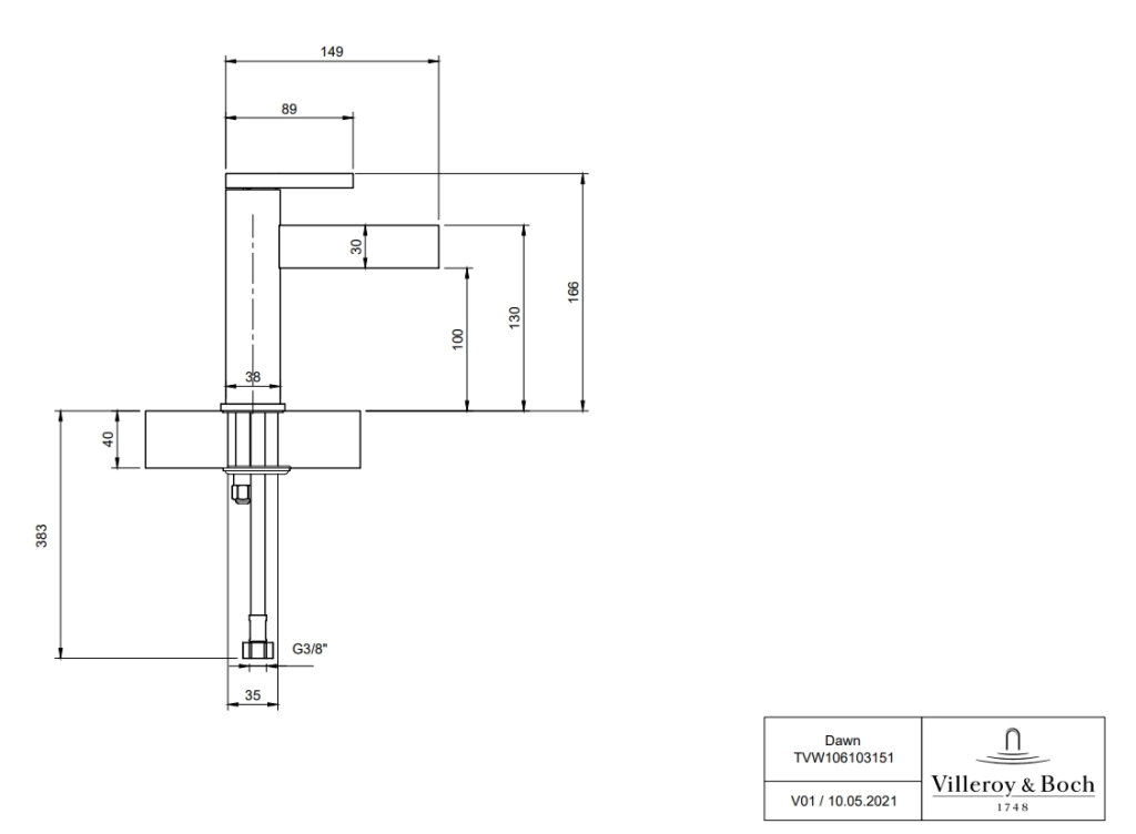 Baterie lavoar Villeroy&amp;Boch Dawn (Pipa dreaptă) Black