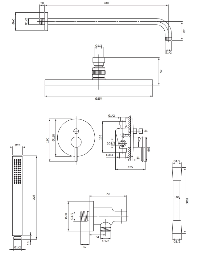 Душевой комплект Omnires Y Brushed Copper SYSY35CPB