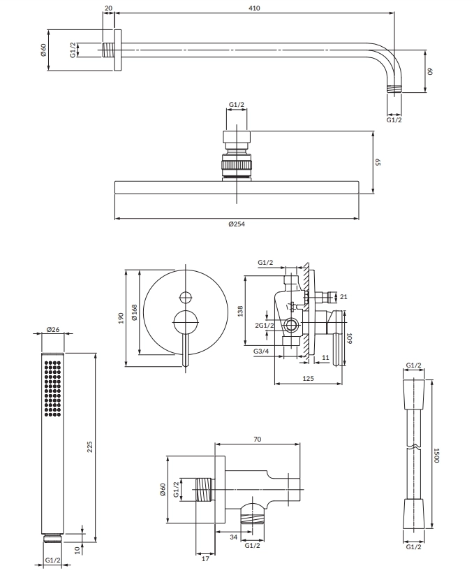 Set de duș îngropat Omnires Y SYSY35CP
