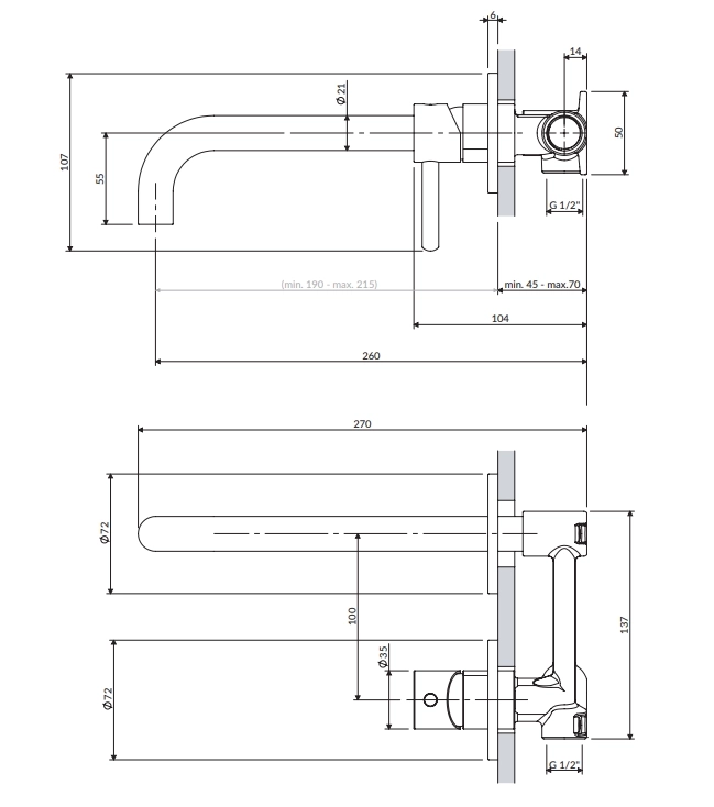 Baterie încastrată lavoar Omnires Y (Pipa 19-21 cm) Semi-matt Black Y1215HLBL