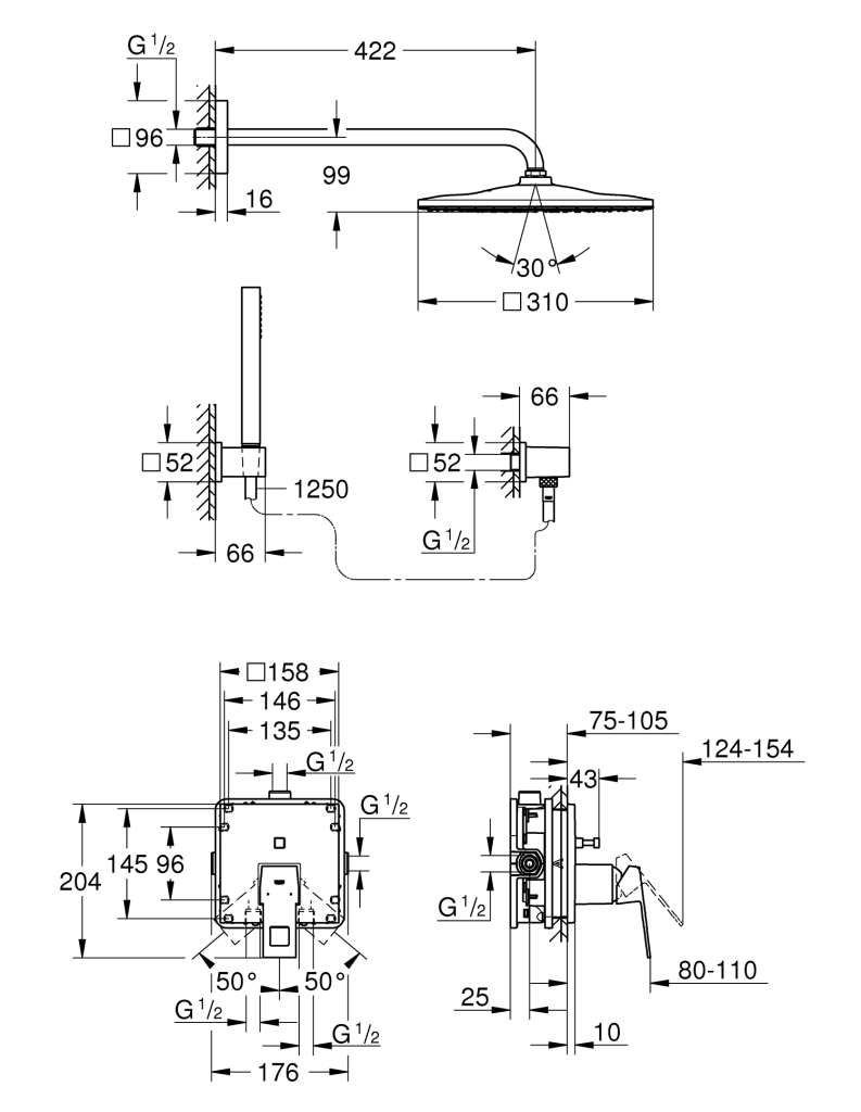 Set de duș îngropat Grohe Eurocube Tempesta 210 25238000