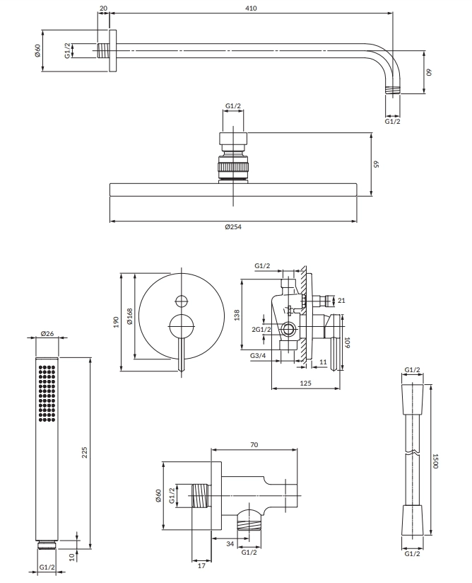 Душевой комплект Omnires Y SYSY18BL