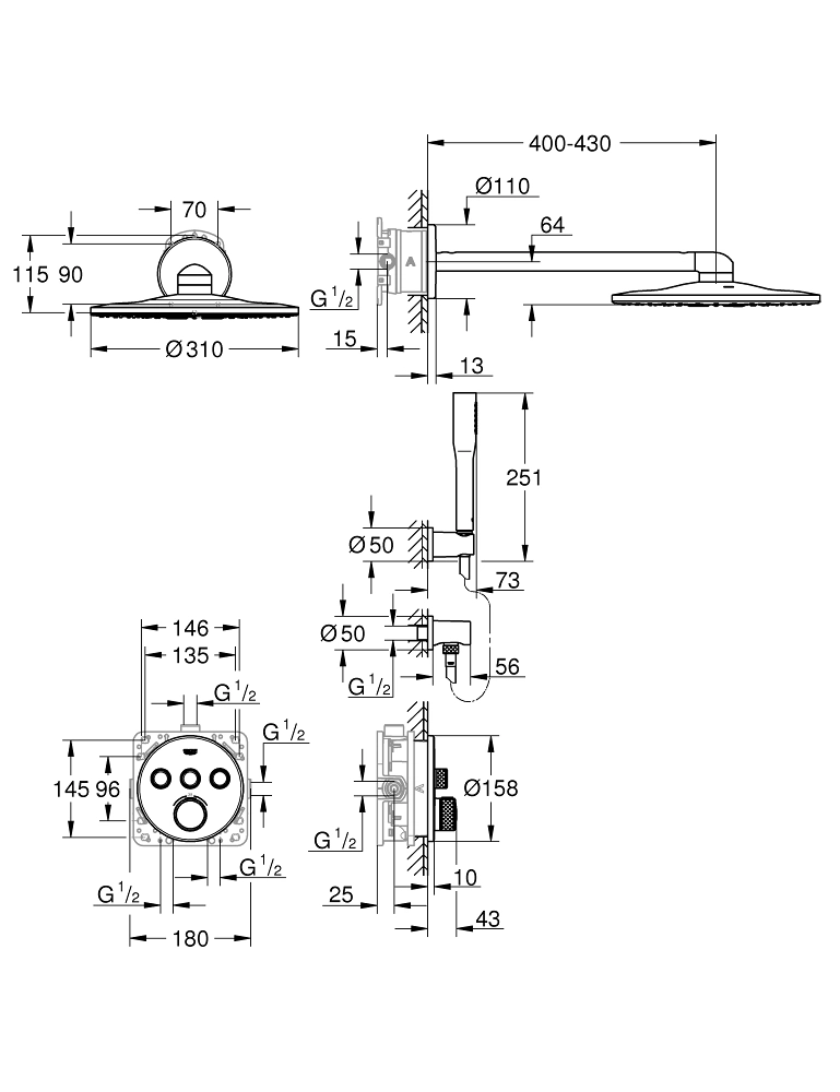 Set de duș îngropat termostatat Grohe GRT Smartcontrol 310 34705000