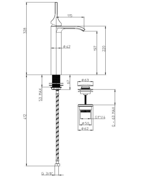 Baterie lavoar înalt Bossini APICE E89602000030005