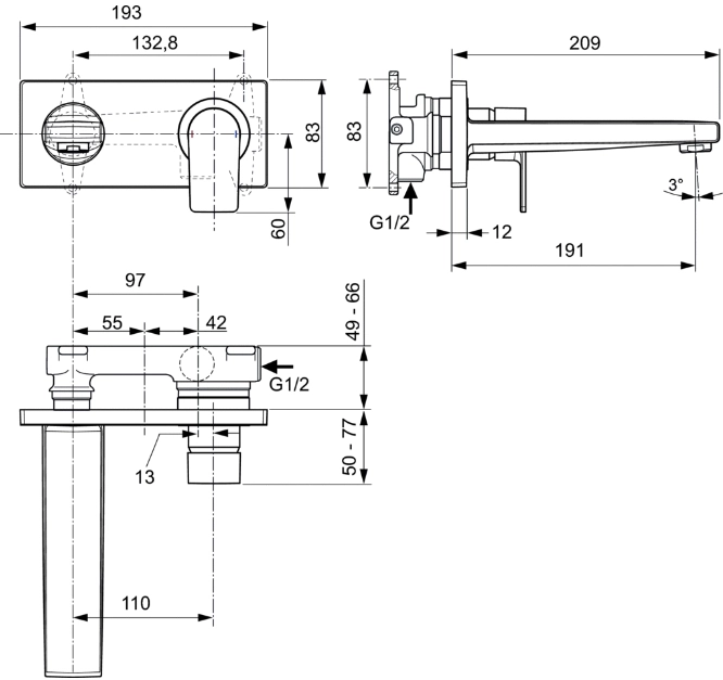 Baterie încastrată lavoar Ideal Standard Edge A7116AA