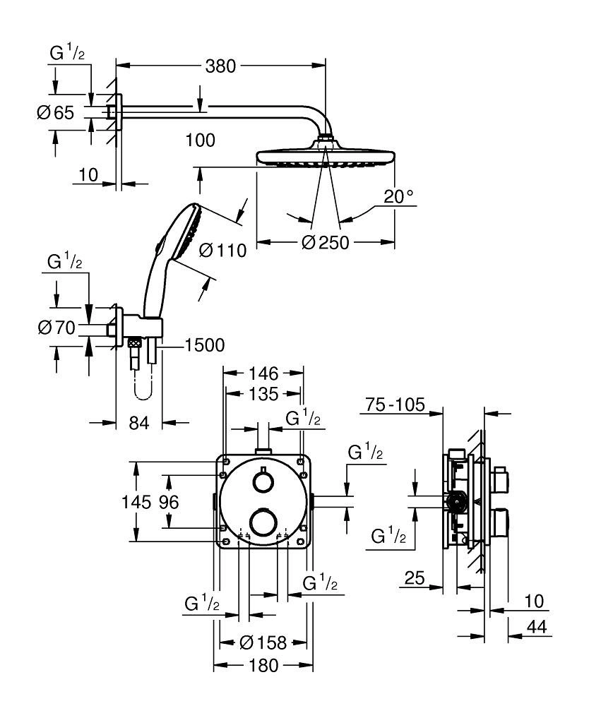 Set de duș îngropat termostatat Grohe Grohtherm 250 34872000