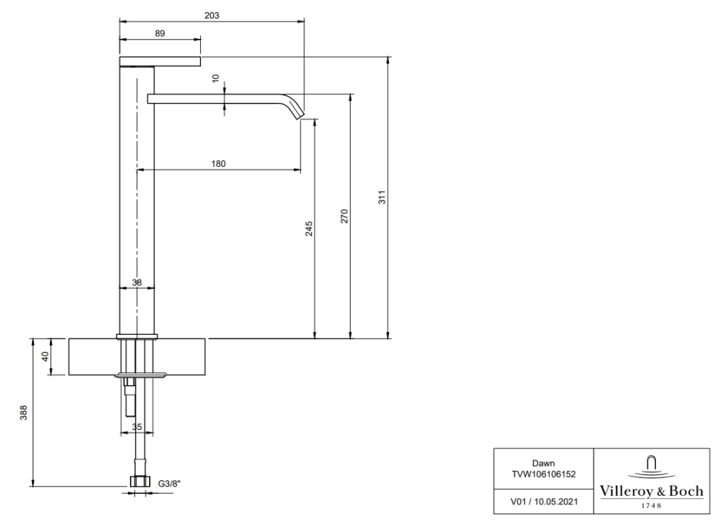 Baterie lavoar înalt Villeroy&amp;Boch Dawn