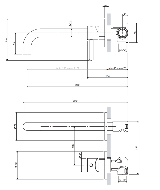 Baterie încastrată lavoar Omnires Y (19-21 cm) Y1215HLCR