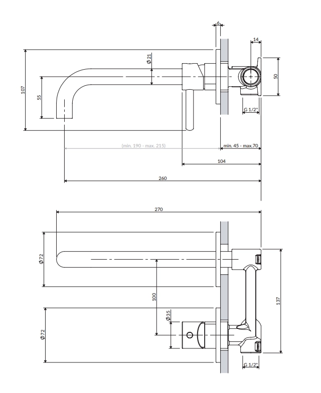 Baterie încastrată lavoar Omnires Y Polished Copper